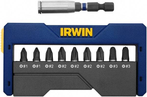 Irwin - 10 Piece, 1/4" Drive Screwdriver Insert Hex Bit Set - #1, #2 & #3 Phillips - Apex Tool & Supply