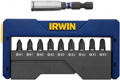 Irwin - 10 Piece, 1/4" Drive Screwdriver Insert Hex Bit Set - #1, #2 & #3 Phillips - Apex Tool & Supply