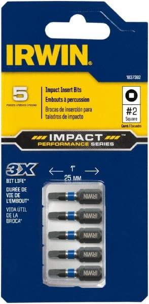 Irwin - 1/4" Drive, #2 Square Screwdriver Bit - 1" OAL - Apex Tool & Supply