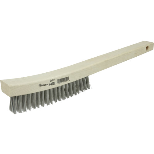 Hand Wire Scratch Brush, .012 Stainless Steel Fill, Curved Handle, 4 × 18 Rows - Apex Tool & Supply