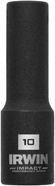 Irwin - 3/8" Drive 10mm Deep Thin Wall Impact Socket - 6 Points, 2-1/2" OAL - Apex Tool & Supply