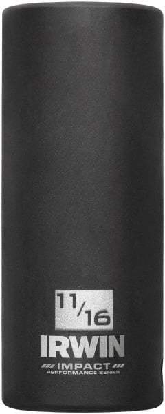 Irwin - 3/8" Drive 11/16" Deep Thin Wall Impact Socket - 6 Points, 2-1/2" OAL - Apex Tool & Supply