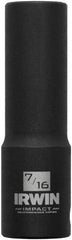 Irwin - 3/8" Drive 7/16" Deep Thin Wall Impact Socket - 6 Points, 2-1/2" OAL - Apex Tool & Supply