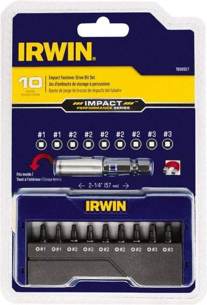 Irwin - 10 Piece, Screwdriver Insert Bit Set - #1 to #3 Square Recess - Apex Tool & Supply