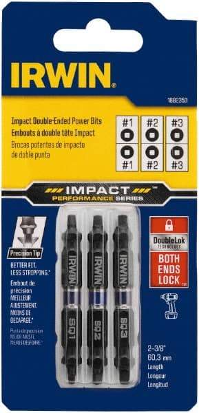 Irwin - 3 Piece, Square Handle, Double End Bit Set - #1 to #3 - Apex Tool & Supply