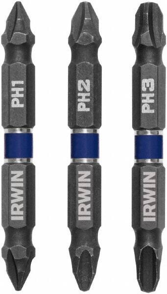Irwin - 3 Piece, Phillips Handle, Double End Bit Set - No. 1 to No. 3 Phillips - Apex Tool & Supply