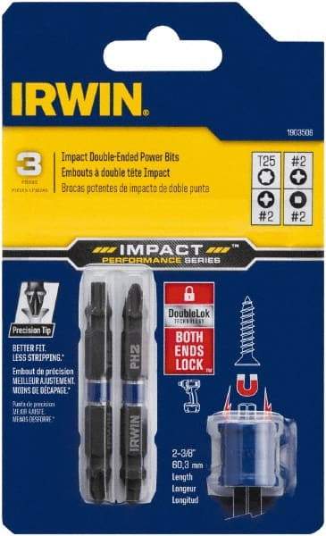 Irwin - 3 Piece, Phillips, Square, Torx Handle, Double End Bit Set - #2 - Apex Tool & Supply