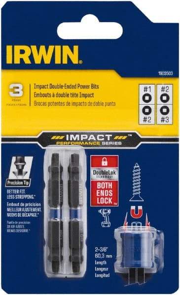 Irwin - 3 Piece, Square Handle, Double End Bit Set - #1 to #3 - Apex Tool & Supply