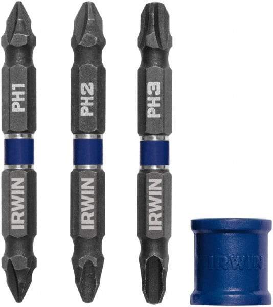 Irwin - 4 Piece, Phillips Handle, Double End Bit Set - No. 1 to No. 3 Phillips - Apex Tool & Supply