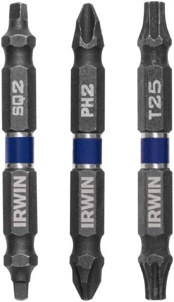 Irwin - 3 Piece, Screwdriver Double End Bit Set - T25 Torx, #2 Square Recess - Apex Tool & Supply