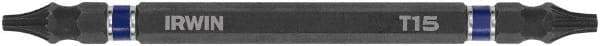 Irwin - T10 x T15 D/E Torx Screwdriver Bit - 1/4" Hex Drive, 4" OAL - Apex Tool & Supply