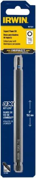 Irwin - T15 Torx Bit - 1/4" Hex Drive, 6" OAL - Apex Tool & Supply