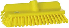 Vikan - 1-1/2" Bristle Length, Polyester Cleaning & Finishing Brush - 9-5/8" Long x 5" Wide Head, 10" OAL, European Threaded Handle, Yellow, Polypropylene Block - Apex Tool & Supply