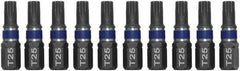 Irwin - 1/4" Drive T25 Torx Screwdriver Bit - 1" OAL, Insert Bit - Apex Tool & Supply