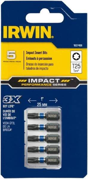 Irwin - 1/4" Drive T25 Torx Screwdriver Bit - 1" OAL, Insert Bit - Apex Tool & Supply