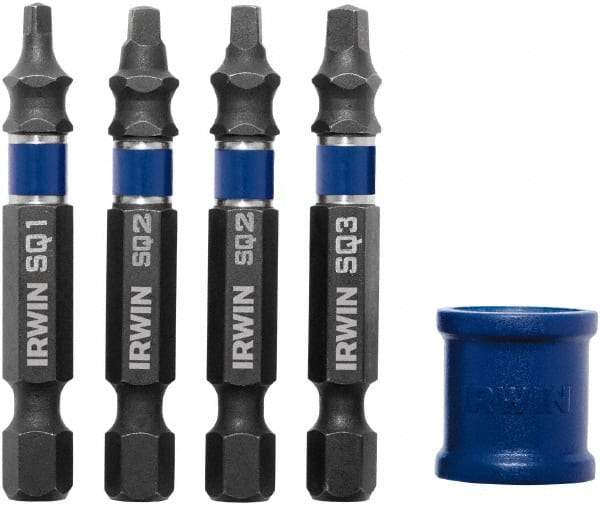 Irwin - 5 Piece, Screwdriver Power Bit Set - #1 to #3 Square Recess - Apex Tool & Supply