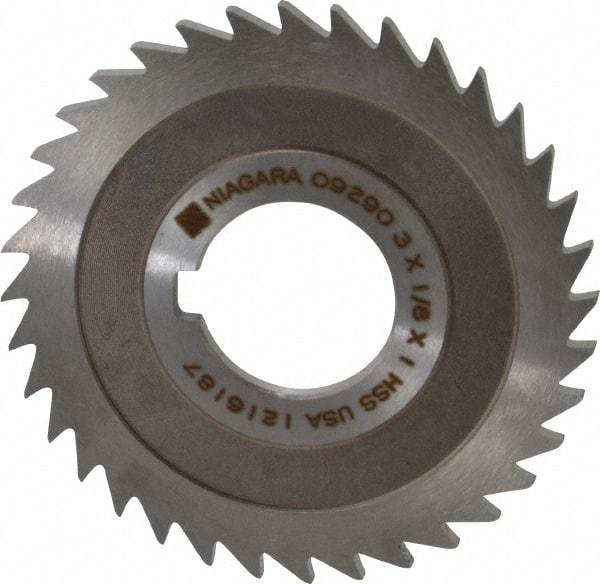 Keo - 3" Diam x 1/8" Blade Thickness x 1" Arbor Hole Diam, 36 Tooth Slitting and Slotting Saw - Arbor Connection, Right Hand, Uncoated, High Speed Steel, 10° Rake, Concave Ground - Apex Tool & Supply