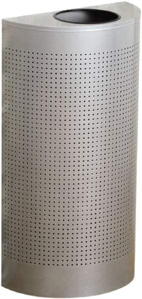 Rubbermaid - 12 Gal Silver Half-Round Decorative Waste Receptacle With Top - Steel, 32" High x 18" Wide - Apex Tool & Supply