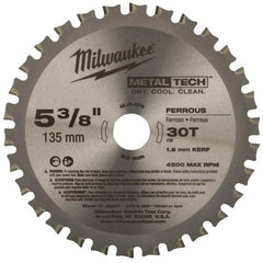 Milwaukee Tool - 5-3/8" Diam, 20mm Arbor Hole Diam, 30 Tooth Wet & Dry Cut Saw Blade - Carbide-Tipped, Standard Round Arbor - Apex Tool & Supply