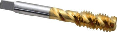 OSG - 7/16-14 UNC 3 Flute 3B Bottoming Spiral Flute Tap - High Speed Steel, TiN Finish, 3-5/32" OAL, Right Hand Flute, Right Hand Thread, H3, Series 107 - Exact Industrial Supply