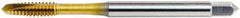 OSG - 3/4-10 UNC, 3 Flute, TiN Finish, High Speed Steel Spiral Point Tap - Plug Chamfer, Right Hand Thread, 4-1/4" OAL, 2" Thread Length, 0.59" Shank Diam, 2B/3B Class of Fit, Series 105 - Exact Industrial Supply
