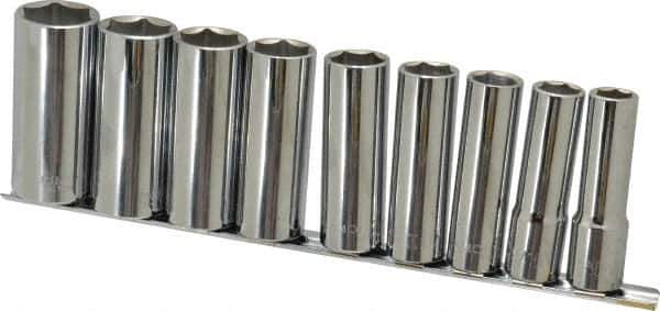 Paramount - 9 Piece 1/2" Drive Chrome Finish Deep Well Socket Set - 6 Points, 1/2" to 1" Range, Inch Measurement Standard - Apex Tool & Supply