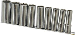 Paramount - 9 Piece 1/2" Drive Chrome Finish Deep Well Socket Set - 6 Points, 1/2" to 1" Range, Inch Measurement Standard - Apex Tool & Supply