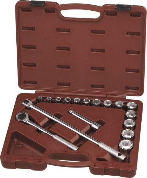 Paramount - 17 Piece 1/2" Drive Chrome Finish Socket Set - 6 Points, 3/8" to 1-1/4" Range, Inch Measurement Standard - Apex Tool & Supply