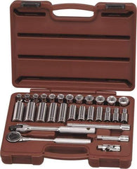 Paramount - 29 Piece 3/8" Drive Chrome Finish Deep Well Socket Set - 6 Points, 8mm to 19mm Range, Metric Measurement Standard - Apex Tool & Supply