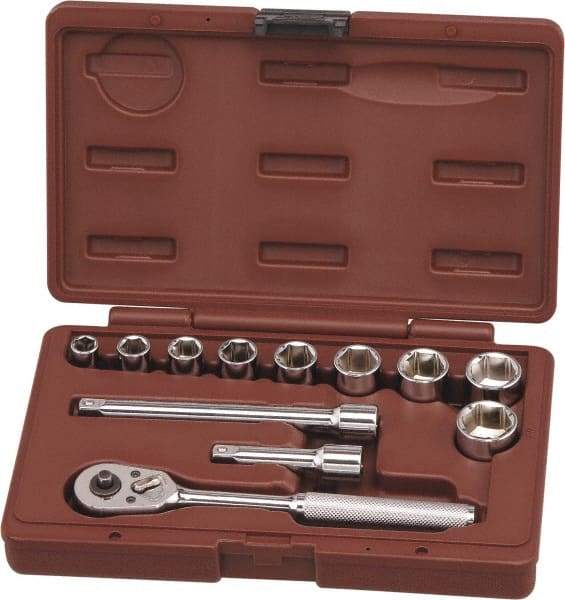 Paramount - 12 Piece 3/8" Drive Chrome Finish Socket Set - 6 Points, 3/8" to 7/8" Range, Inch Measurement Standard - Apex Tool & Supply