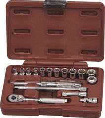 Paramount - 17 Piece 1/4" Drive Chrome Finish Socket Set - 6 Points, 4mm to 14mm Range, Metric Measurement Standard - Apex Tool & Supply