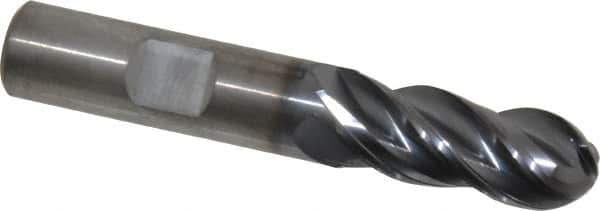 Kennametal - 1/2" Diam, 1-1/4" LOC, 4 Flute Solid Carbide Ball End Mill - AlTiN Finish, Single End, 3" OAL, 1/2" Shank Diam, Spiral Flute - Apex Tool & Supply