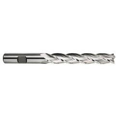 7/8 Dia. x 7-1/4 Overall Length 4-Flute Square End High Speed Steel SE End Mill-Round Shank-Center Cutting -TiN - Apex Tool & Supply