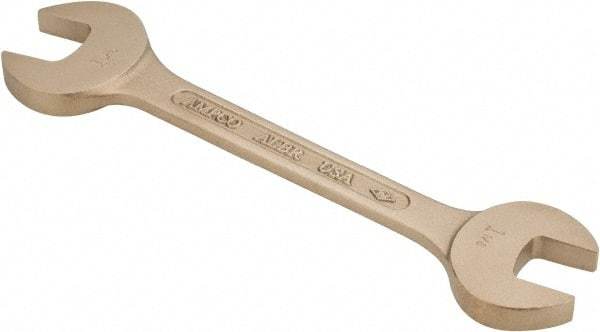 Ampco - 1-1/8" x 1-5/16" Nonsparking Open End Wrench - 12-1/4" OAL, Double End, Plain Finish, 15° Head Angle - Apex Tool & Supply