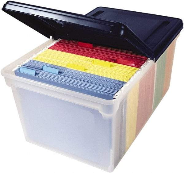 Innovative Storage Designs - 1 Compartment, 23-1/4 Inch Wide x 14-1/4 Inch Deep x 10-5/8 Inch High, Portable File Box - Plastic, Clear and Navy - Apex Tool & Supply