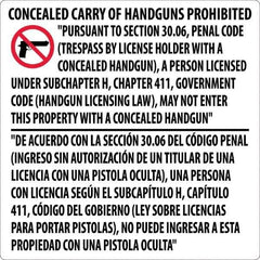 NMC - "Concealed Carry of Handguns Prohibited", 24" Long x 24" Wide, Rigid Plastic Safety Sign - Square, 0.05" Thick, Use for Accident Prevention - Apex Tool & Supply