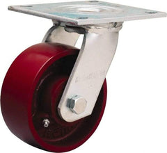 Hamilton - 5" Diam x 2" Wide x 6-1/2" OAH Top Plate Mount Swivel Caster - Cast Iron, 1,250 Lb Capacity, Sealed Precision Ball Bearing, 5 x 5-1/2" Plate - Apex Tool & Supply