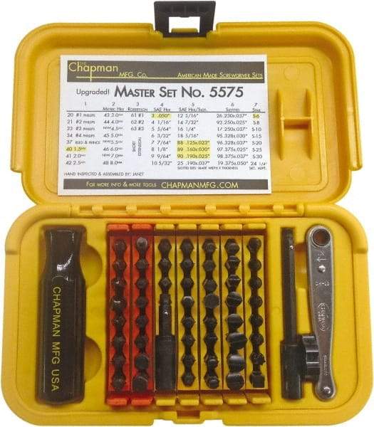 Chapman - 56 Piece, Screwdriver 1/4" Bit Ratchet Bit Set - #1 to #4 Phillips, 0.05 to 5/16" Hex, T6 to T30 Torx - Apex Tool & Supply