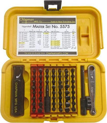 Chapman - 56 Piece, Screwdriver 1/4" Bit Ratchet Bit Set - #1 to #4 Phillips, 0.05 to 5/16" Hex, T6 to T30 Torx - Apex Tool & Supply