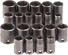 Proto - 20 Piece 3/8" Drive Chrome Finish Impact Socket Set - 6 Points, 1/4" to 3/4" (7mm to 17mm) Range, Inch/Metric Measurement Standard - Apex Tool & Supply