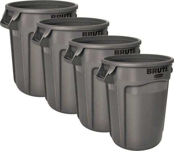 Rubbermaid - 32 Gal Gray Round (4) 32 Gal Brute Containers - Polyethylene, 27.77" High - Apex Tool & Supply
