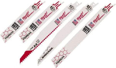 Milwaukee Tool - 6" to 9" Long x 0.04" Thick, Bi-Metal Reciprocating Saw Blade Set - Straight Profile, 5 to 18 Teeth per Inch, Toothed Edge - Apex Tool & Supply