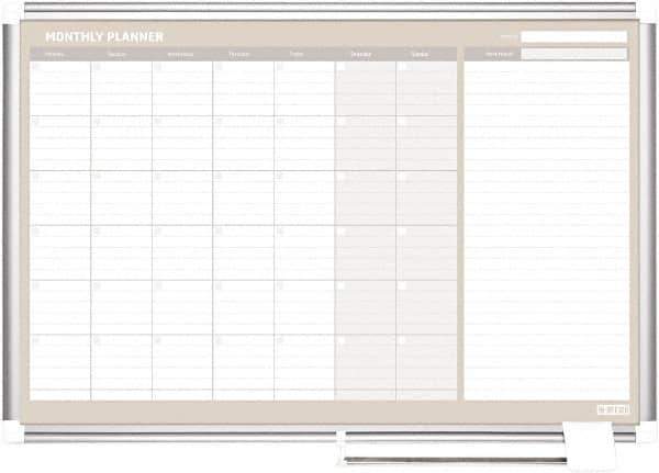 MasterVision - 24" High x 36" Wide Painted Metal Magnetic Dry Erase Calendar - Steel, 42.32" Deep, Includes Mounting Kit - Apex Tool & Supply
