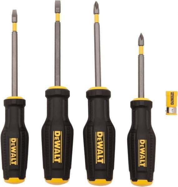 DeWALT - 4 Piece Phillips & Slotted Screwdriver Set - Ergonomic Handle, Blade Sizes: Length 3 to 4, Width 3/16 & 1/4, Bit Sizes: Philips #1 to #2 - Apex Tool & Supply