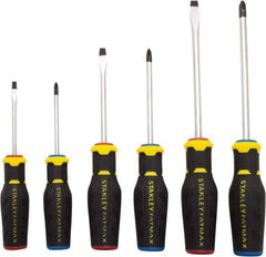 Stanley - 6 Piece Slotted & Phillips Screwdriver Set - Ergonomic & Bi-material Handle, Blade Sizes: Length 3 to 6, Width 3/16, 1/4 & 5/16, Bit Sizes: Philips #1 to #3 - Apex Tool & Supply