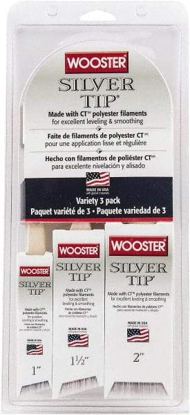 Wooster Brush - 1, 1-1/2 & 2" Angle/Flat Polyester General Purpose Paint Brush Set - 2-3/16, 2-7/16 & 2-11/16" Bristle Length, 7-1/2" Wood Handle - Apex Tool & Supply
