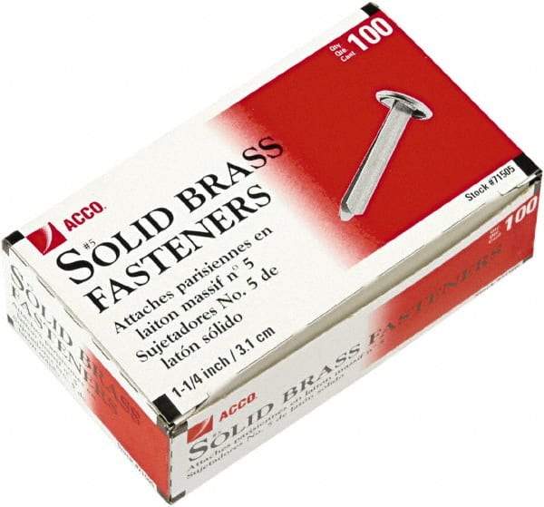 ACCO - 100 Piece Paper File Fasteners - 1-1/4" Long - Apex Tool & Supply