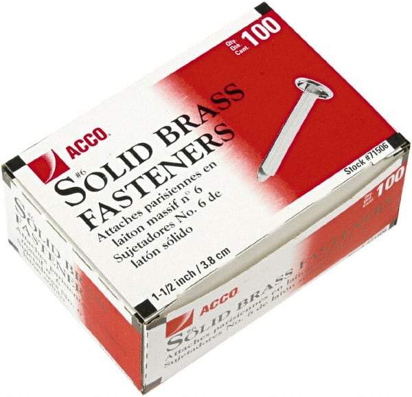 ACCO - 100 Piece Paper File Fasteners - 1-1/2" Long - Apex Tool & Supply