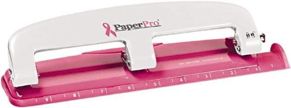PaperPro - Paper Punches Type: 12 Sheet Manual Three Hole Punch Color: Pink - Apex Tool & Supply