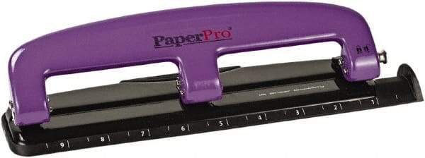 PaperPro - Paper Punches Type: 12 Sheet Manual Three Hole Punch Color: Purple/Black - Apex Tool & Supply